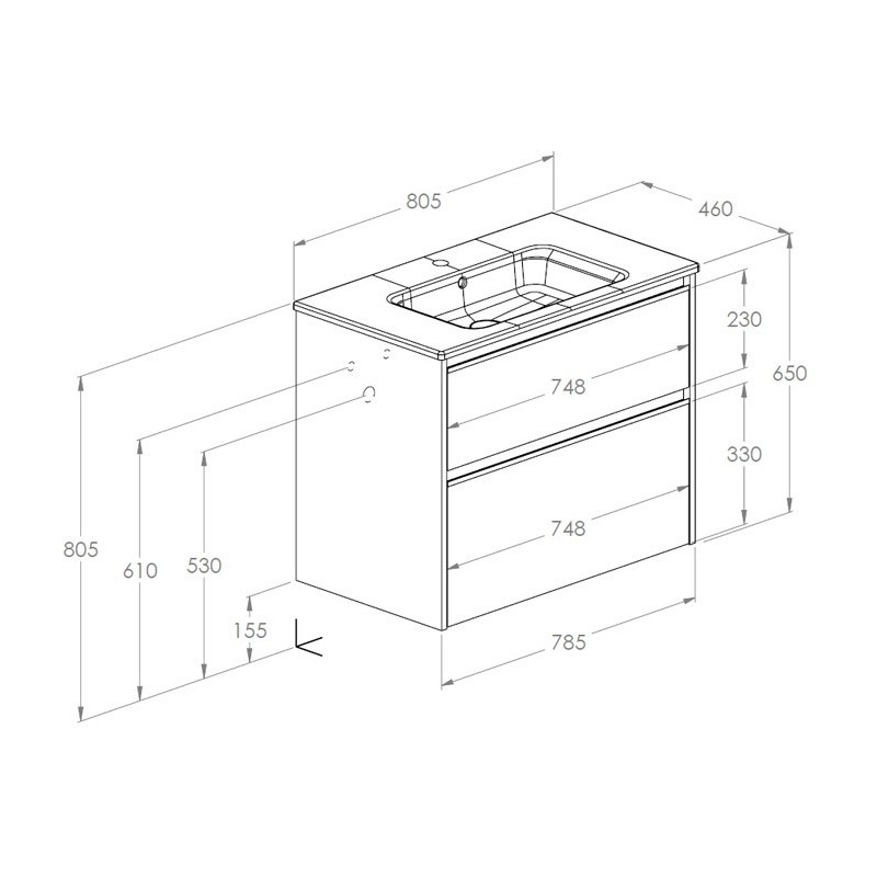 Roca Gap Pro Zestaw łazienkowy Unik szafka z umywalką slim 80 cm jasny dąb (A857898464+A3279A4000)