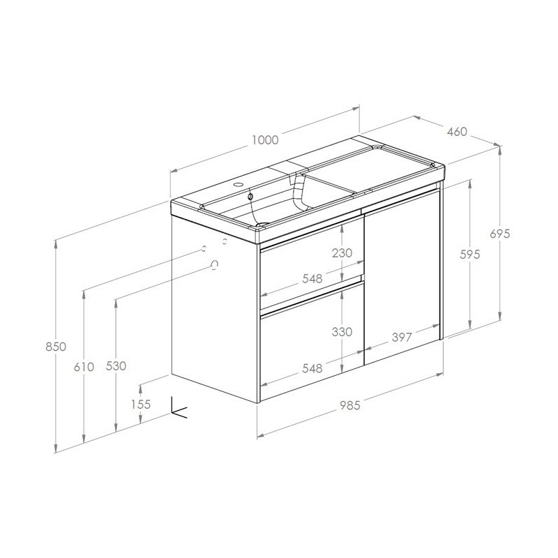 Roca Gap Pro Zestaw łazienkowy Unik szafka z koszem cargo + umywalka lewa 100 cm biały połysk (A857904806+A3270MB004)