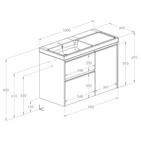Roca Gap Pro Zestaw łazienkowy Unik szafka z koszem cargo + umywalka lewa 100 cm jasny dab (A857904464+A3270MB004)