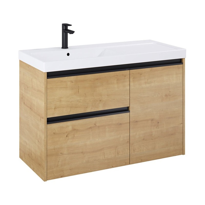 Roca Gap Pro Zestaw łazienkowy Unik szafka z koszem cargo + umywalka lewa 100 cm jasny dab (A857904464+A3270MB004)