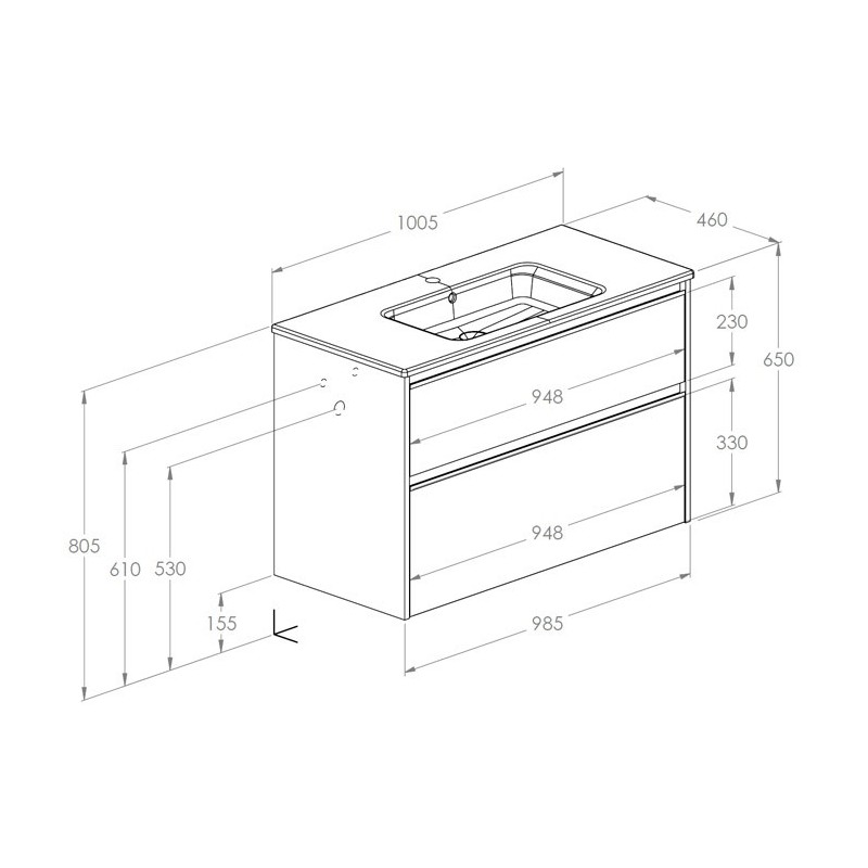 Roca Gap Pro Zestaw łazienkowy Unik szafka + umywalka slim 100 cm biały połysk (A857901806+A3279A1000)