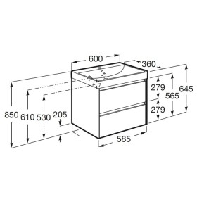 Roca Ona Zestaw łazienkowy UNIK (szafka z umywalką) Ciemny wiąz 55 cm (A851687511)