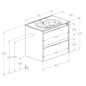 Roca Alpine Szafka (2 szuflady) z umywalką ceramiczną 70 cm biały połysk (A857864606+A32799D000)