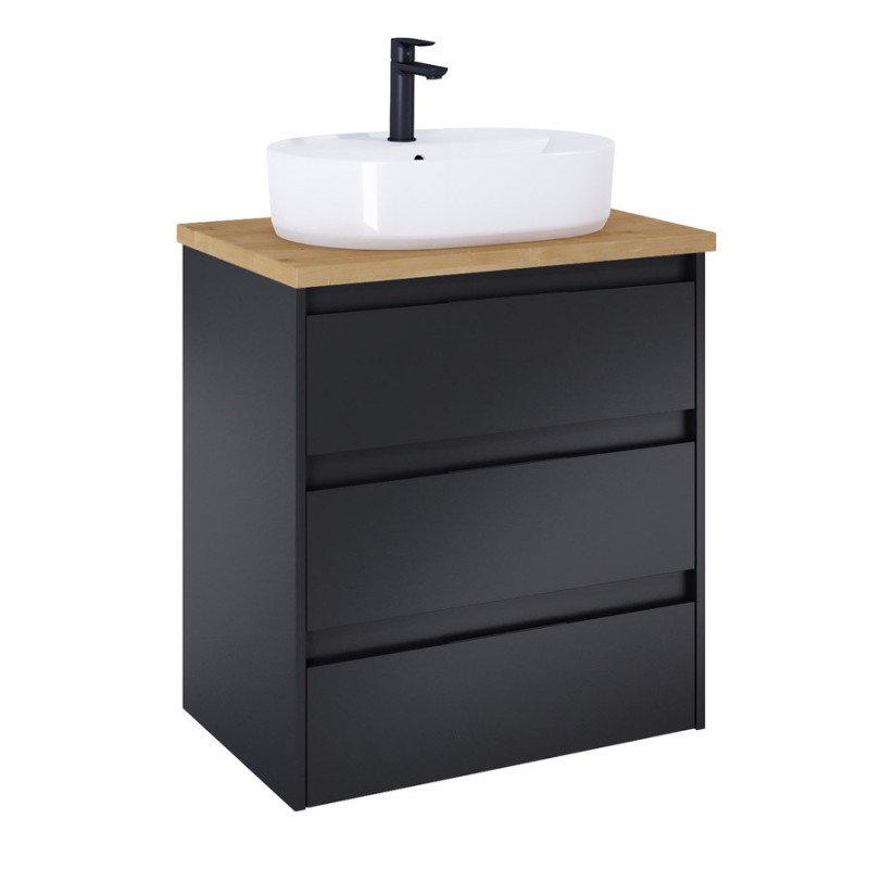Roca Alpine Szafka (3 szuflady) z blatem 70 cm czarny mat (A857867532+A857891464)