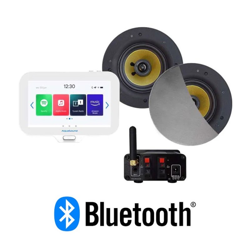 Aquasound Zestaw radio łazienkowe N-Joy 30 W z głośnikami Rumba Chrom Mat (MP3, RADIO INTERNETOWE, BLUETOOTH, IPX7)  (EMN30-RC)