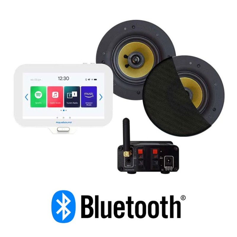Aquasound Zestaw radio łazienkowe N-Joy 30 W z głośnikami Rumba Czarny Mat (MP3, RADIO INTERNETOWE, BLUETOOTH, IPX7)  (EMN30-RZ)