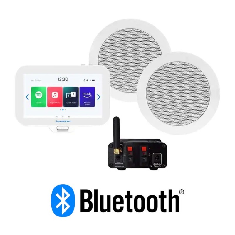 Aquasound Zestaw radia łazienkowego N-Joy 70 W z 4 głośnikami Twist (MP3, RADIO INTERNETOWE, BLUETOOTH, IPX7)