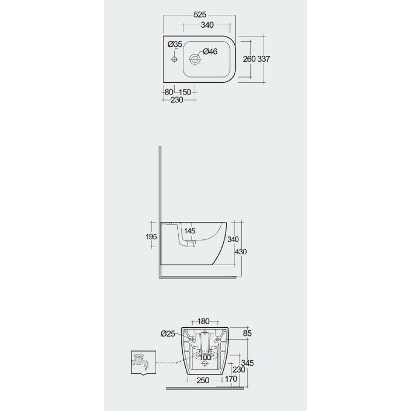 Rak Ceramics Metropolitan Bidet podwieszany beż mat (MP07505A)