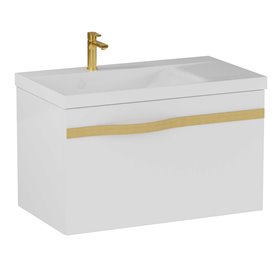 Krofam e-Vog Szafka podumywalkowa 69 cm biały połysk / uchwyt złoty z umywalką marmur (159-0004+159-0501)