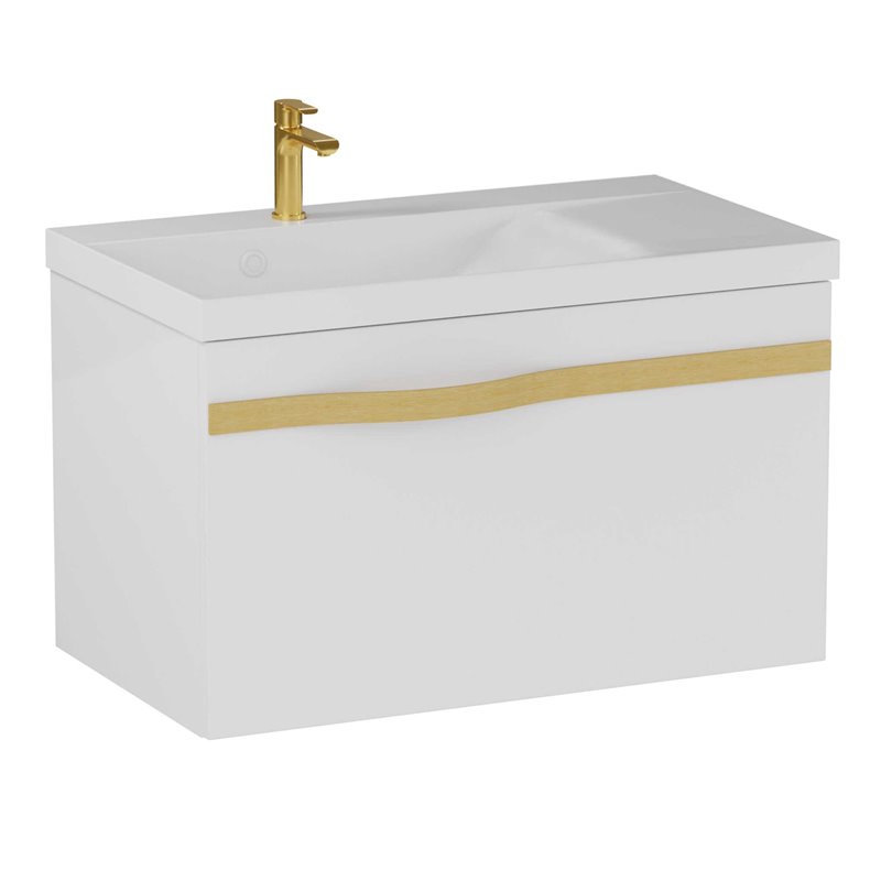 Krofam e-Vog Szafka podumywalkowa 69 cm biały połysk / uchwyt złoty z umywalką marmur (159-0004+159-0501)
