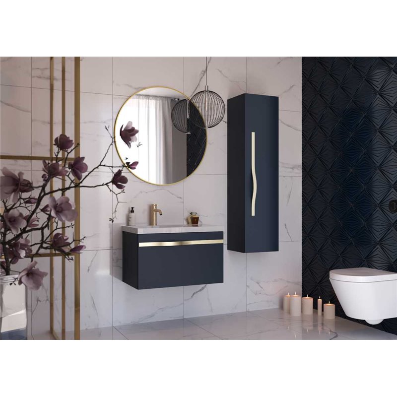 Krofam e-Vog Szafka podumywalkowa 69 cm biały połysk / uchwyt złoty z umywalką marmur (159-0004+159-0501)