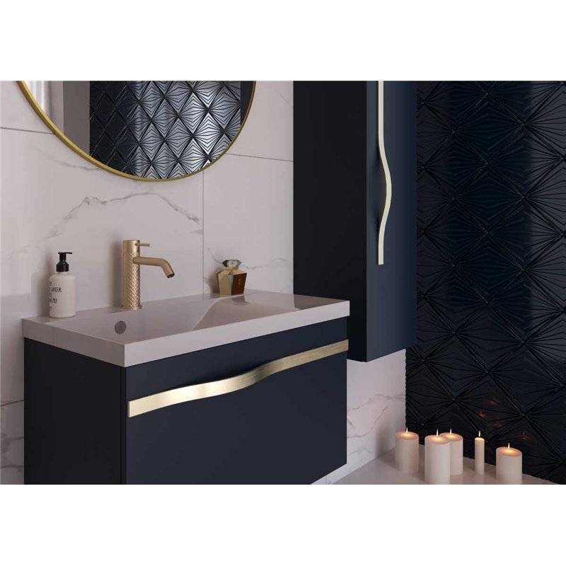 Krofam e-Vog Szafka podumywalkowa 69 cm biały połysk / uchwyt złoty z umywalką marmur (159-0004+159-0501)