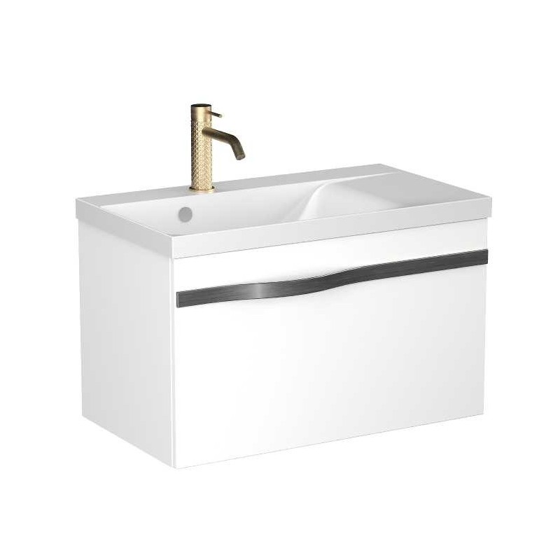 Krofam e-Vog Szafka podumywalkowa 69 cm biały połysk / uchwyt czarny z umywalką marmur (159-0003+159-0501)