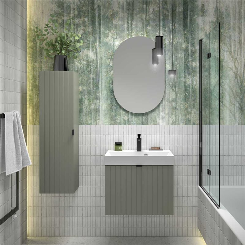 Krofam e-Harmo Szafka podumywalkowa 60 cm szaro-zielony półmat z umywalką (158-0002+158-0501)