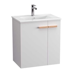 Krofam e-L_Wood Szafka podumywalkowa 59 cm biały połysk z umywalką ceramiczną (139-0007+139-0300)