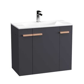 Krofam e-L_Wood Szafka podumywalkowa 79 cm antracyt z umywalką ceramiczną (139-0208+139-0301)