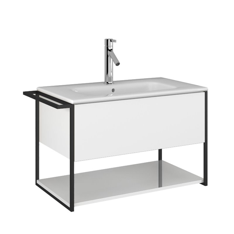 Krofam e-Lov Szafka podumywalkowa 80 cm biały połysk z umywalką ceramiczną (137-0003+137-0556)