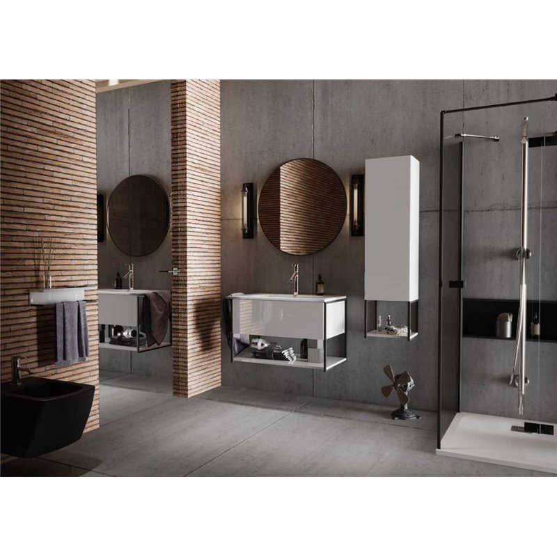 Krofam e-Lov Szafka podumywalkowa 80 cm biały połysk z umywalką ceramiczną (137-0003+137-0556)