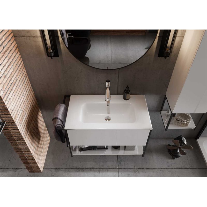 Krofam e-Lov Szafka podumywalkowa 80 cm biały połysk z umywalką ceramiczną (137-0003+137-0556)