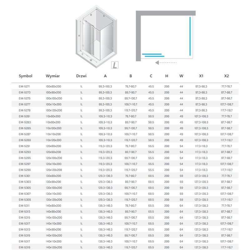 New Trendy Softi Kabina prysznicowa 1D prostokątna Lewa 130x90x200 8mm Active Shield 2.0 (EXK-5303)