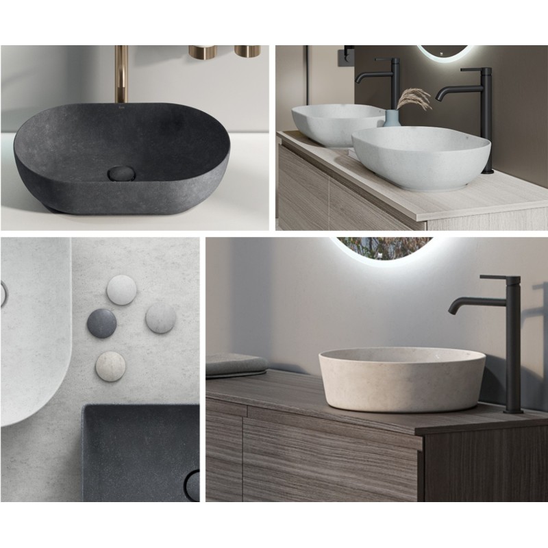 Rak Ceramics SKIN Umywalka slim nablatowa owalna 55x35 cm Blush Concrete - Efekt kamienia (SKICT5500630A)