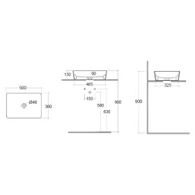 Rak Ceramics SKIN Umywalka slim nablatowa prostokątna 50x36 cm Carbon Concrete - Efekt kamienia (SKICT5000631A)