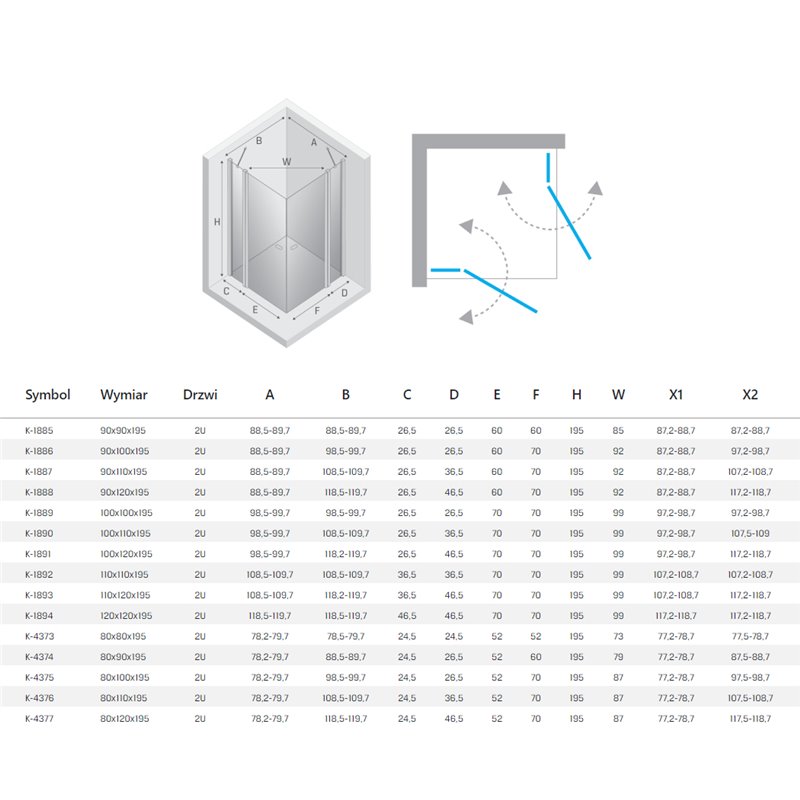 New Trendy New Soleo Light Gold Kabina prysznicowa 2D prostokątna U 100x110x195 cm Active Shield 2.0  (K-1890)