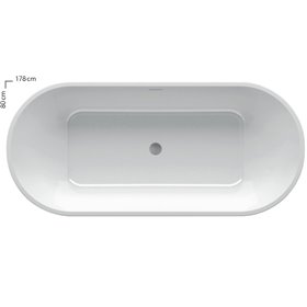 Ravak Solo Wanna wolnostojąca 178x80 cm biała z czarnym odpływem i przelewem (XC00100036)