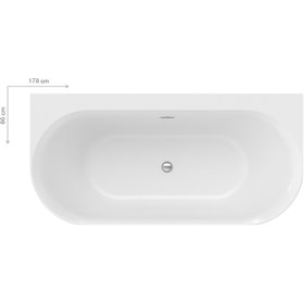 Ravak Ypsilon Wanna wolnostojąca 178x86 cm biała z czarnym odpływem i przelewem (XC00100035)