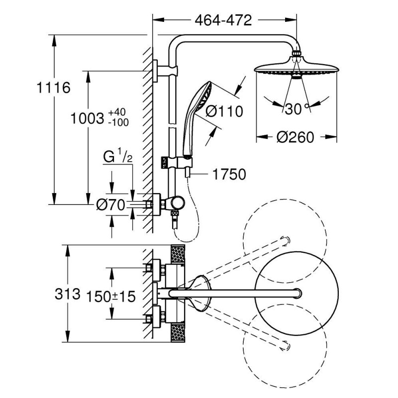 Grohe Euphoria System 260 System Prysznicowy Z Termostatem Do Montażu Ściennego (27296003)