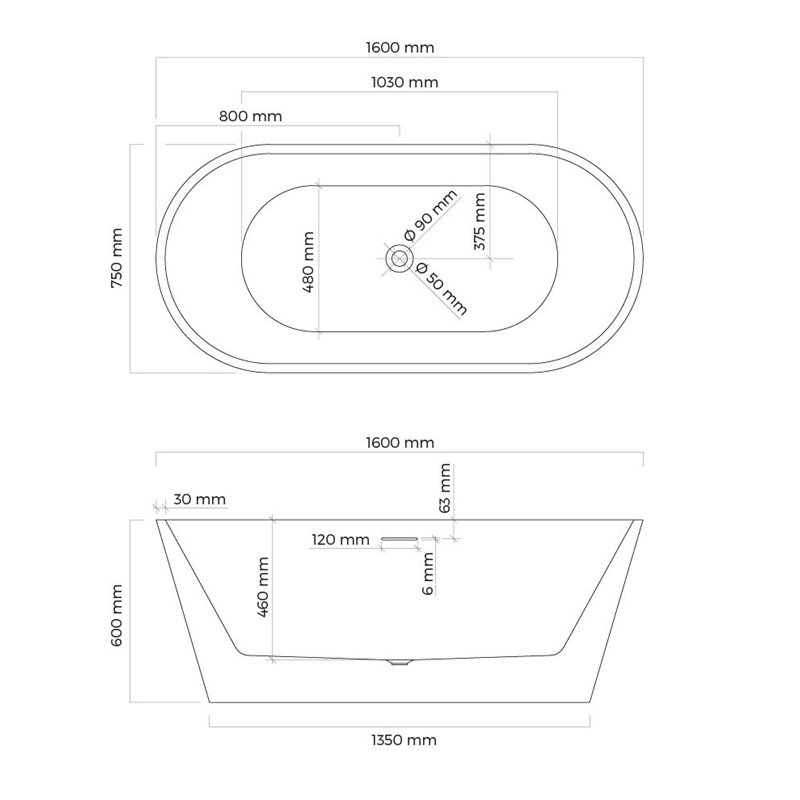Oltens Yrsa wanna wolnostojąca 150x75 cm owalna akrylowa biała (12023000)