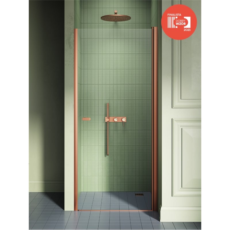 New Trendy New Soleo Copper Brushed Drzwi wnękowe 1D U 70x195 szkło czyste 6mm Active Shield 2.0 (D-0489A)