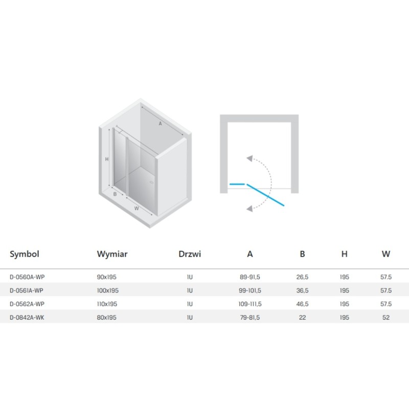 New Trendy New Soleo Gunmetal Brushed Drzwi wnękowe 1D U 100x195 6mm Active Shield 2.0 - wspornik równoległy (D-0561A-WP)