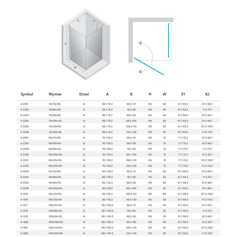 New Trendy New Soleo Copper Brushed Kabina prysznicowa 1D prostokątna U 80x120x195 - wspornik skośny (K-2292)