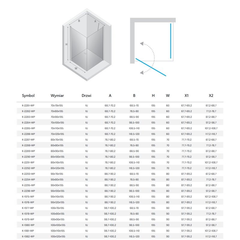 New Trendy New Soleo Copper Brushed Kabina prysznicowa 1D prostokątna U 80x100x195 - wspornik równoległy (K-2290-WP)