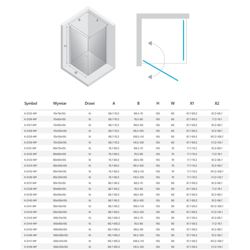 New Trendy New Soleo Gunmetal Brushed Kabina prysznicowa 1D prostokątna U 80x110x195 - wspornik równoległy (K-2135-WP)