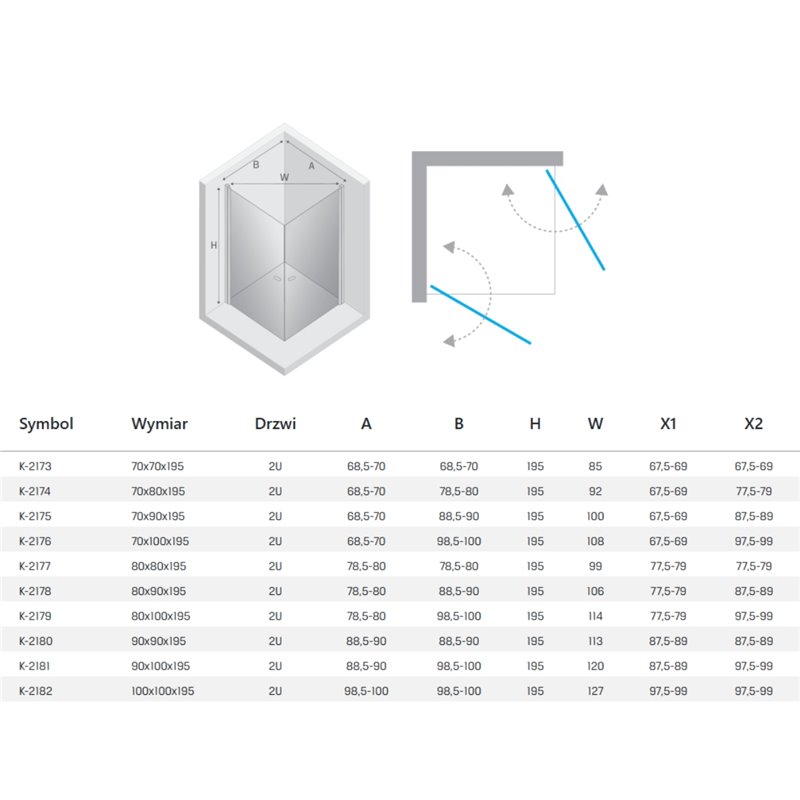 New Trendy New Soleo Gunmetal Brushed Kabina prysznicowa 2D kwadratowa U 70x70x195 Active Shield 2.0 (K-2173)