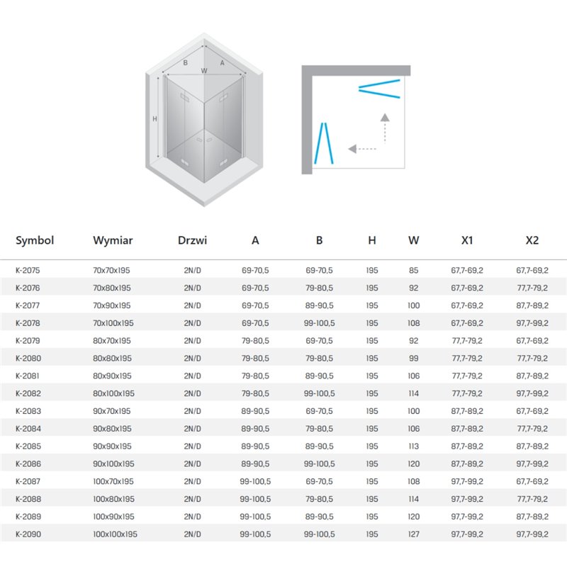 New Trendy New Soleo Copper Brushed Kabina prysznicowa 2D prostokątna 80x90x195 Active Shield 2.0 (K-2081)