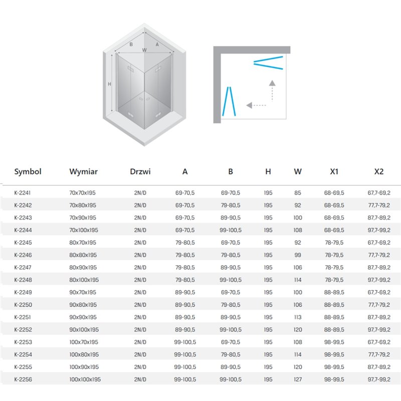 New Trendy New Soleo Gunmetal Brushed Kabina prysznicowa 2D prostokątna 70x100x195 Active Shield 2.0 (K-2244)