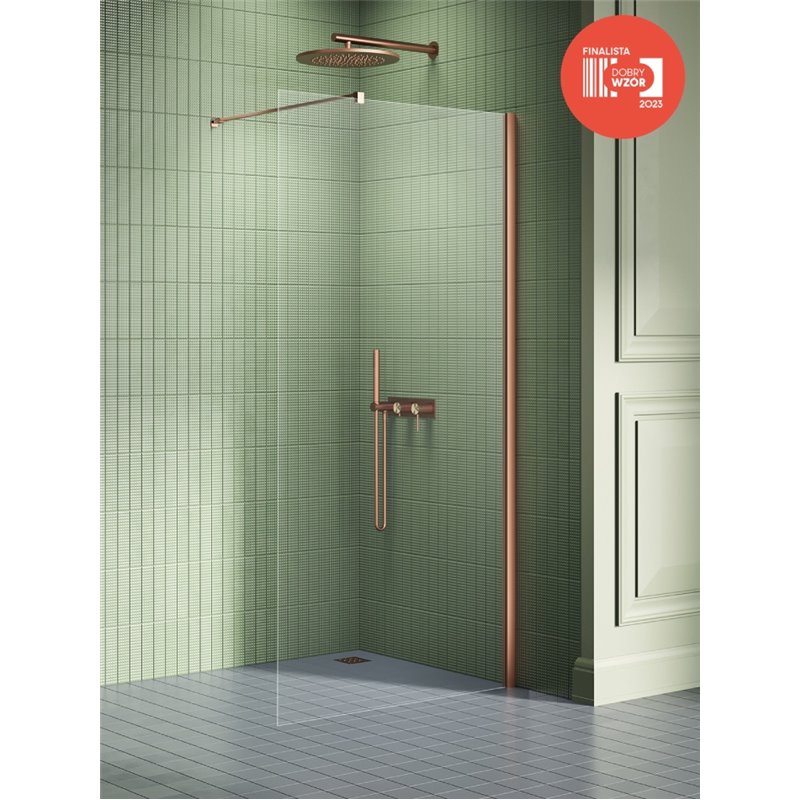 New Trendy New Soleo Copper Brushed Kabina prysznicowa walk-in U 60x195 Active Shield 2.0 - wspornik prostopadły  (K-2100-WP)