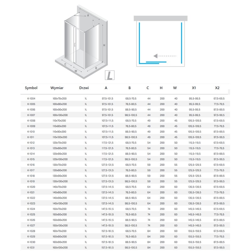 New Trendy Prime White Kabina prysznicowa prostokątna przyścienna L 100x80x200 Active Shield 2.0  (K-1005)