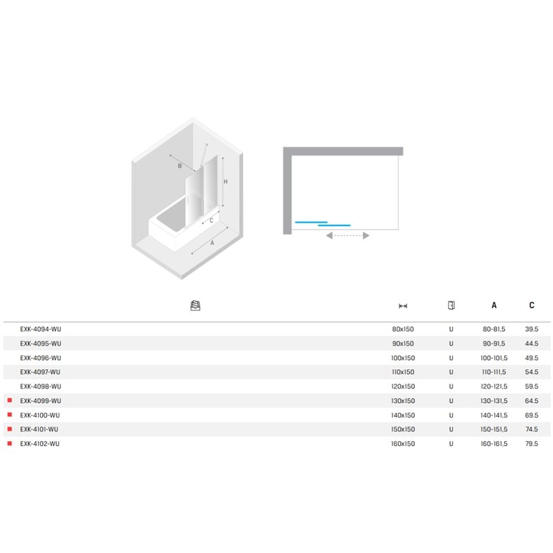 New Trendy Smart Parawan nawannowy 1D U 110x150 Active Shield 2.0 -Wspornik skośny (EXK-4097-WU)