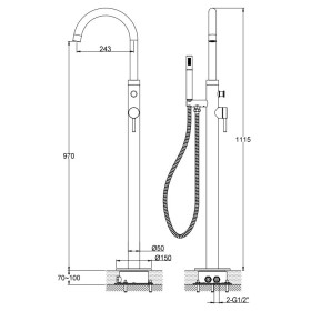 WYPRZEDAŻ ! Kohlman Axel Chrom Bateria Wannowa Wolnostojąca (QF1165A)