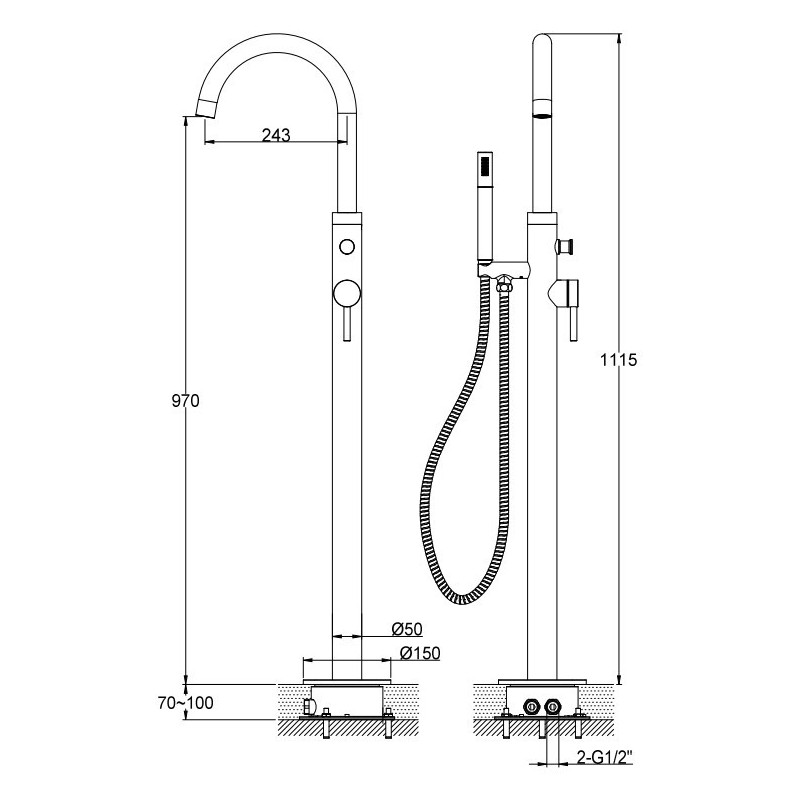 WYPRZEDAŻ ! Kohlman Axel Chrom Bateria Wannowa Wolnostojąca (QF1165A)