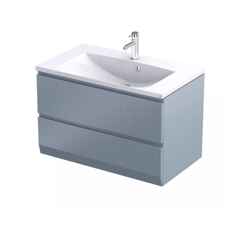 Oristo Brylant szafka z umywalką Cera dwie szuflady 80 cm szaroniebieski mat ryflowane fronty (OR36-SD2S-80-16R+UME-CE-80-91)