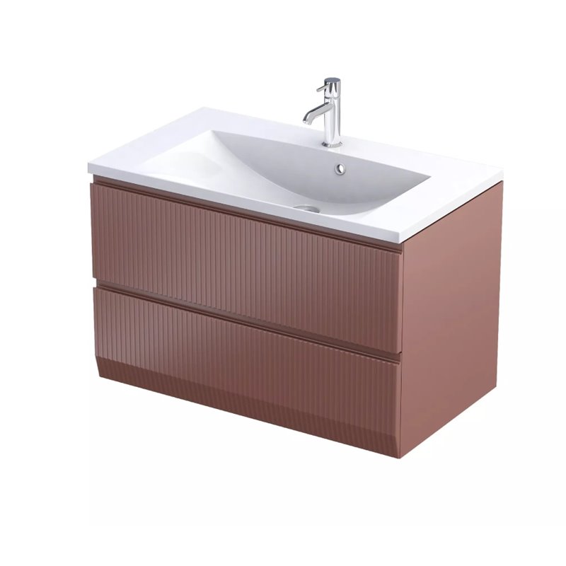 Oristo Brylant szafka z umywalką Cera dwie szuflady 80 cm ceglany mat ryflowane fronty (OR36-SD2S-80-19R+UME-CE-80-91)