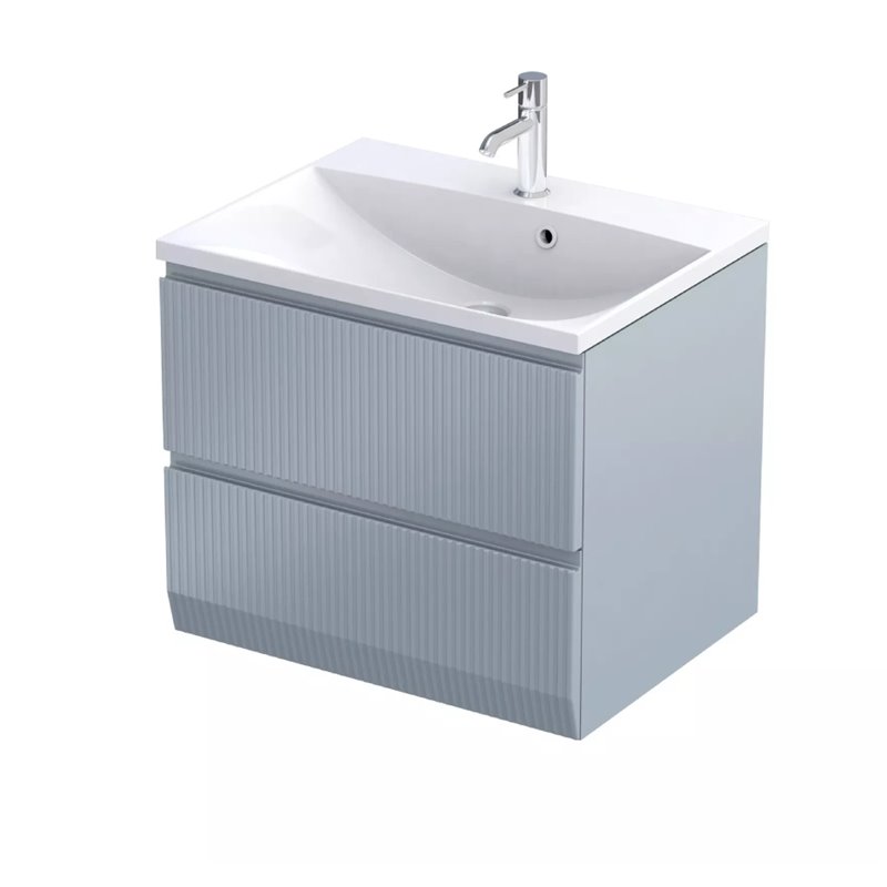 Oristo Brylant szafka z umywalką Amelia dwie szuflady 60 cm szaroniebieski mat ryflowane fronty (OR36-SD2S-60-16R+UME-AM-60-92)