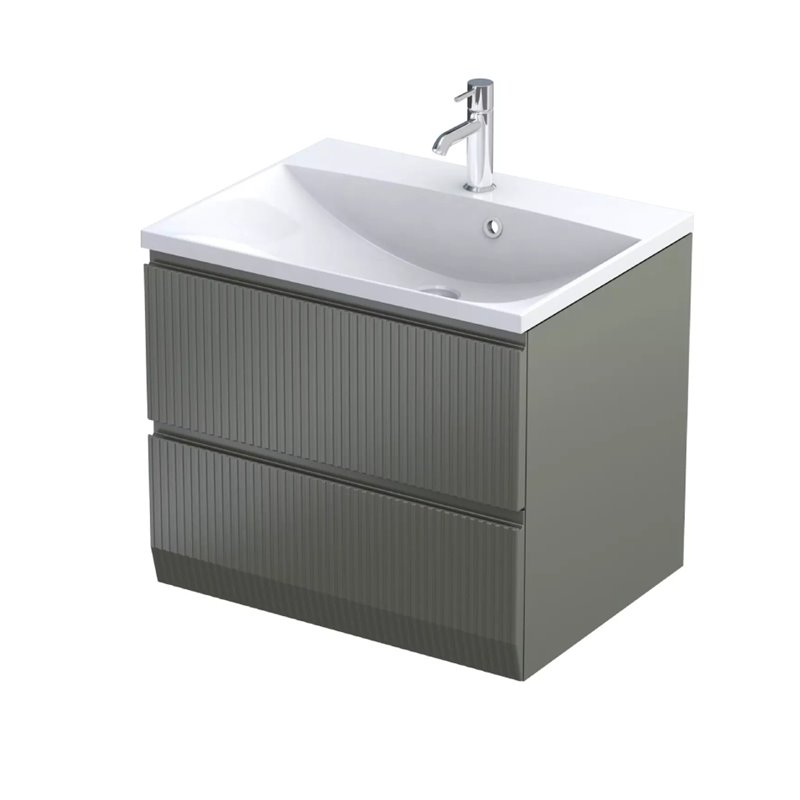 Oristo Brylant szafka z umywalką Amelia dwie szuflady 60 cm oliwkowy mat ryflowane fronty (OR36-SD2S-60-17R+UME-AM-60-92)
