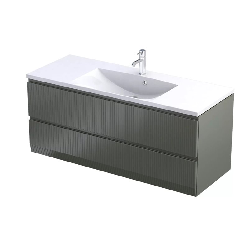 Oristo Brylant szafka z umywalką Amelia (podwójna) dwie szuflady 120 cm oliwkowy mat ryflowane fronty (OR36-SD2S-120-17R+UME-AM-
