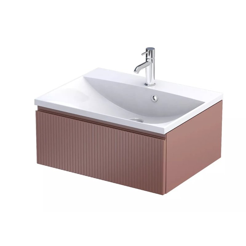 Oristo Brylant szafka z umywalką Cera jedna szuflada 60 cm ceglany mat ryflowane fronty (OR36-SD1S-60-19R+UME-CE-60-91)